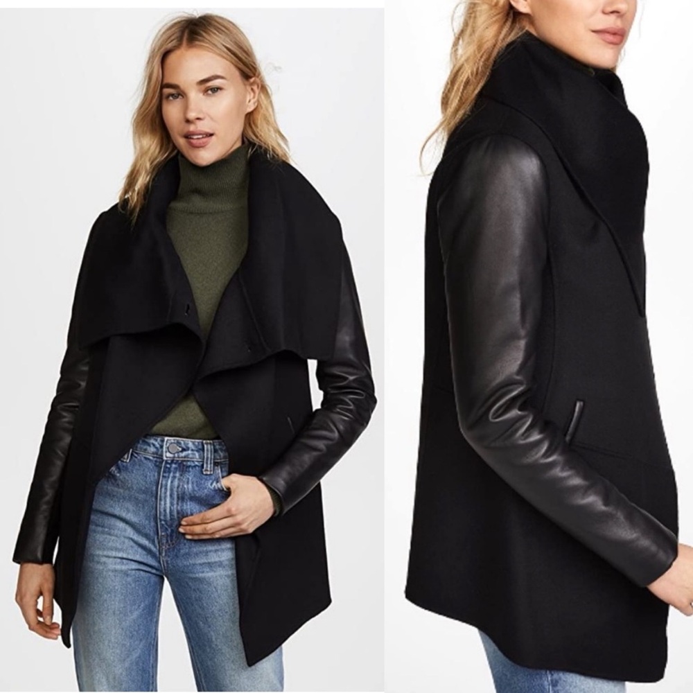 Mackage | Vane Draped Wool Lamb Leather Jacket in Black Large